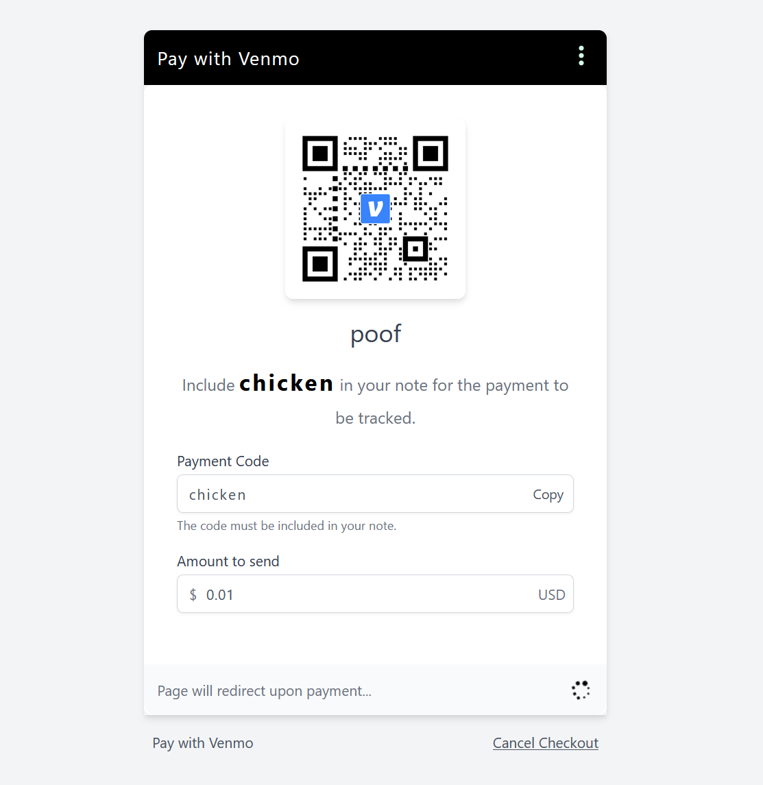Free Venmo Checkout and Venmo API Poof Payments
